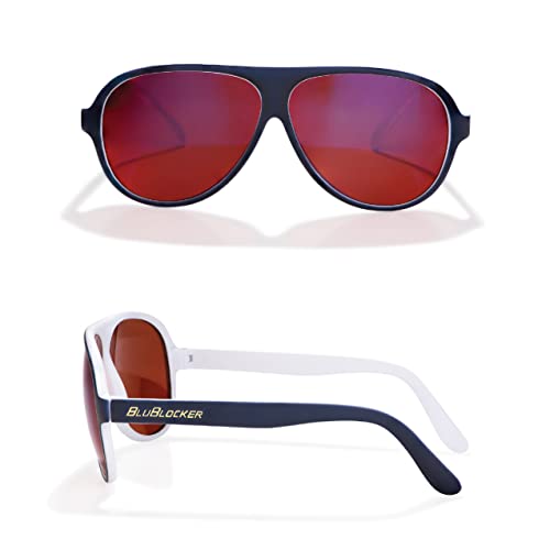 Blublocker, Navy Blue Matte Outside/White Inside Original Aviator Sunglasses With Blue Mirror, Scratch Resistant Lens | Blocks 100% Of Blue Light And Uv Rays | For Men, Women & Everyone | 2690K | #TOP1