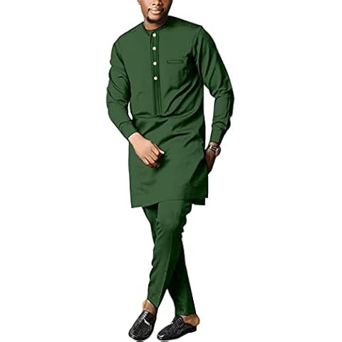 African Men's Dashiki Suit in Army Green Cover