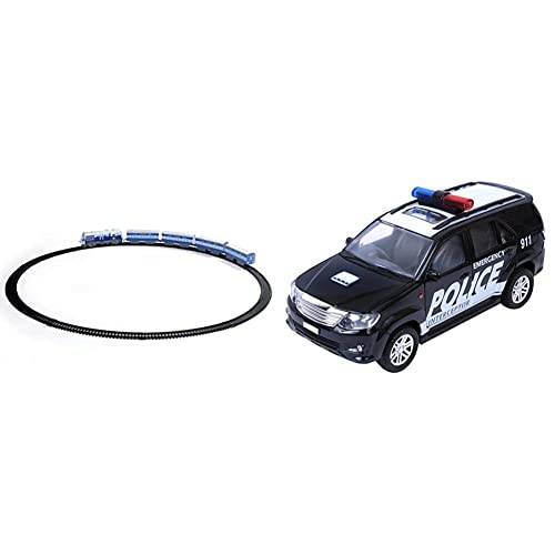 Image of Centy Toys Plastic Indian Passenger Train with Coaches & Railway Track, Pack of 19, Multicolour & Centy Toys Plastic Police Interceptor Fortune Pull Back Car, Number of Pieces: 1, Black