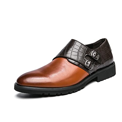 Formal Shoes for Men Slip On Two Tone Double Monk Strap Vegan Leather Block Heel Slip Resistant Low Top Walking