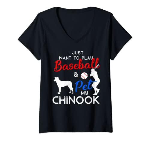 Mujer Chinook Funny Baseball Dog Owner Lover Xmas Gift Camiseta Cuello V