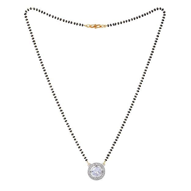 Mangalsutra for Women, Black Beads Chain and Round CZ Diamond Pendant, Gold Plated Stylish Daily Wear Gift Mangalsutra-image-34