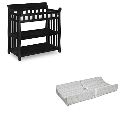 Image of Delta Children Eclipse Changing Table, Black and Waterproof Baby and Infant Diaper Changing Pad, Beautyrest Platinum, White