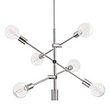 Linea Large Brushed Nickel Sputnik Starburst Modern Chandeliers - Stella 6 Lights Mid Century Ceiling Light Fixture for Dining Room, Kitchen, Bedroom and Foyer - LED Edison Bub Included, UL Listed