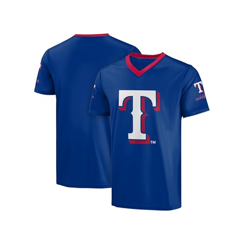 Image of FOCO MLB Men's Officially Licensed Primary Logo Wordmark Ballpark Team Color Baseball Performance V-Neck Top