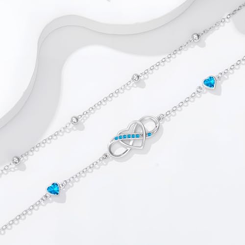 Image of Anklet for Women 925 Sterling Silver Double Infinity Ankle Bracelet Waterproof Summer Jewelry Anniversary Birthday Gifts for Her
