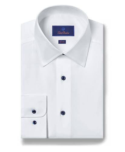 Men's White Slim Fit Twill Dress Shirt, 15.5