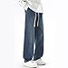 Sinzelimin Men's Jeans Pants Fashion Solid Color Drawstring Elastic Waist Loose Comfy Wide Leg Trouser Denim Sweatpant Navy Large