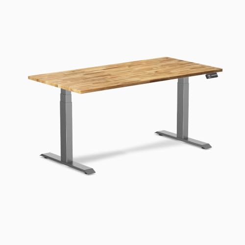 Image of Desky Dual Hardwood Sit Stand Desk Acacia 60 inch Space Gray