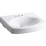 Kohler K-2028-4-0 Ceramic Wall Mounted Rectangular Bathroom Sink, 24.25 x 20.625 x 10.125 inches, White