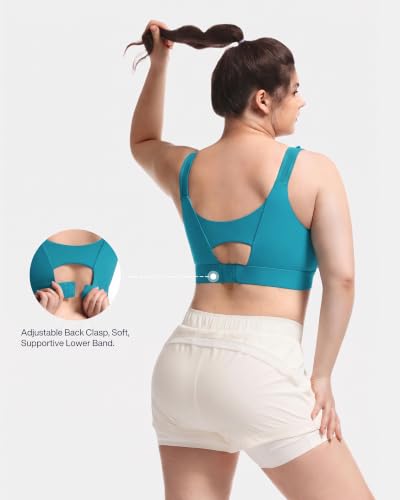 Image of Women's Sports Bra Wirefree Adjustable Medium-High Support Everyday Wear for Large Bust Plus Size with Removable Pads