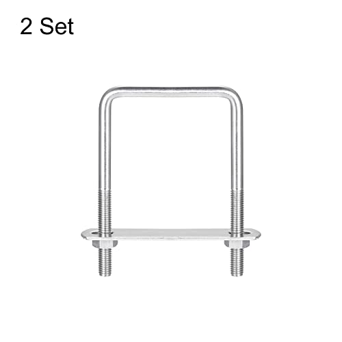 Image of uxcell Square U-Bolts, 2 Sets 67mm(2.64 inch) Inner Width 110mm Length M8 304 Stainless Steel U Clamp Bolt with Nuts and Plates, for Boat Trailer