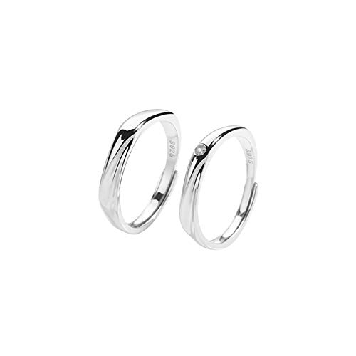 Alliance argent pour couple et bague réglable en zircone brillant