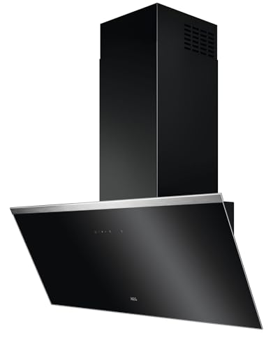 AEG Kopffreie Wand-Dunstabzugshaube, 90 cm, A, Serie 7000 mit Hob2Hood, Abluft & Umluft, Hochleistungsmotor, Intensivstufe, max. 500 m³/h/min, 64 – max. 74 dB(A), Touch-Bedienung, Schwarz, DVE5961HB