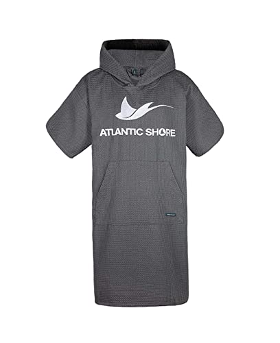 ATLANTIC SHORE | Surf Poncho | Travel Edition aus 100% Baumwolle (Waffelpiqué) | Unisex | Travel für Erwachsene in Grey | Long (ab 175 cm)