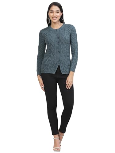 Image of Kalt Women Sweater for Winters Woolen Acrylic Full Sleeve Round Neck Cable Design Cardigan Sweater