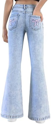 Civpe Girls Flare Jeans Bell Bottom Denim Pants for Girls 7-14 Soft Stretch High Waist Kids Jeans Casual School Everyday Wear