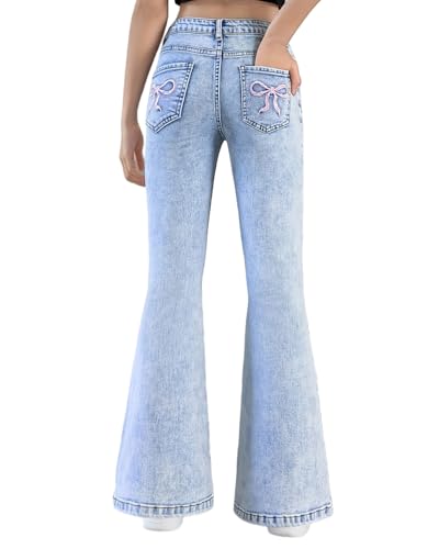 Civpe Girls Flare Jeans Bell Bottom Denim Pants for Girls 7-14 Soft Stretch High Waist Kids Jeans Casual School Everyday Wear