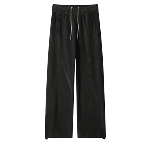 Foweknow Pantalones de deporte para hombre, pantalones largos de pierna ancha, pantalones de chándal informales, cintura alta, elásticos, modernos, rectos, informales, pantalones de chándal de pierna