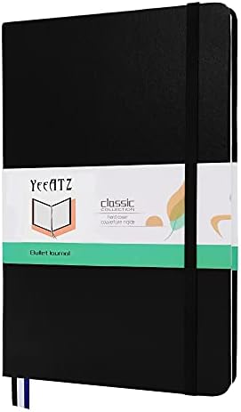 YeeATZ Hardcover Dotted Journal Bullet Notebook, Medium 5.5 by 8.4 Inch, 100 GSM Thick Paper (Black, Dot Grid)