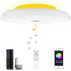 Amazon Lamparas De Techo Modernas Led 36W ?40cm Plafón Led Lampara Compatible Con Amazon Alexa Google Assistant WIFI Lampara Techo Led Musica Con Bluetooth Altavoz y Mando y Regulable Cambia De Color Para Dormitorio Cocina Cuarto De Baño