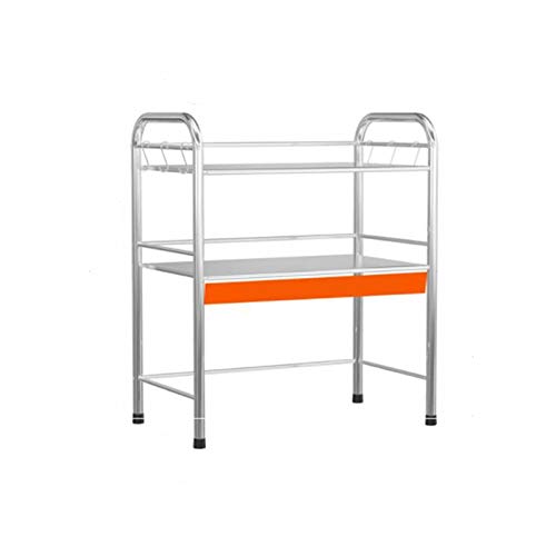 3 Ebenen Verdicken Edelstahl-Küche-Rack-Mikrowelle Regal Home Bad Organizer Reiskocher Storage Rack Mit 6 Haken Metall Mikrowellenherd-Rack (Color