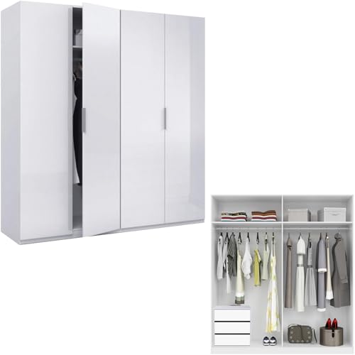 HABITMOBEL Armario Ropero Almacenaje Baño y CAJONERA 4 Puertas abatibles 200 cm (Alto) x 180 (Ancho) x 52 cm (Fondo)
