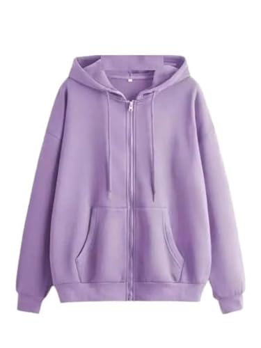 Image of Casual Solid Full Sleeves Women Stylish Hooded Neck Fleece Zipper Hoodie for Winter