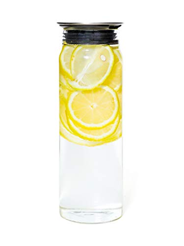 EIVENNKO 34oz Glass Water Carafe and Pitcher Tumbler Glass Water Bottle Reusable Drinking BottlesGlass Body and Stainless Steel Lid - BPA Free