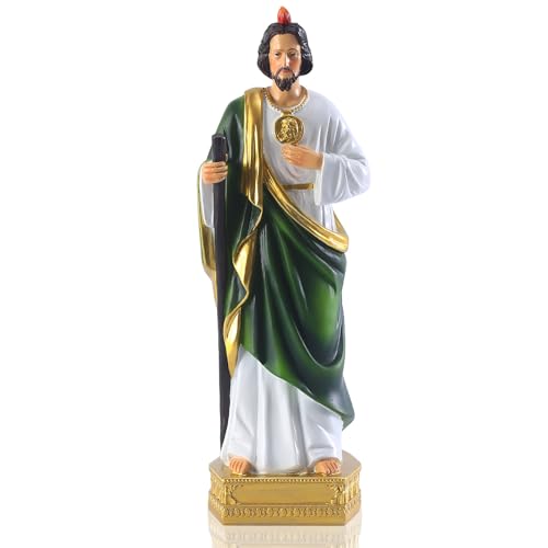 QIANLING 12 inch Saint Jude Statue Religious Resin St Jude Holy Statues Religious Colored Gift San Judas Tadeo Statue Suitable for Religious and Believers to Pray at Home Collect Decor Statues