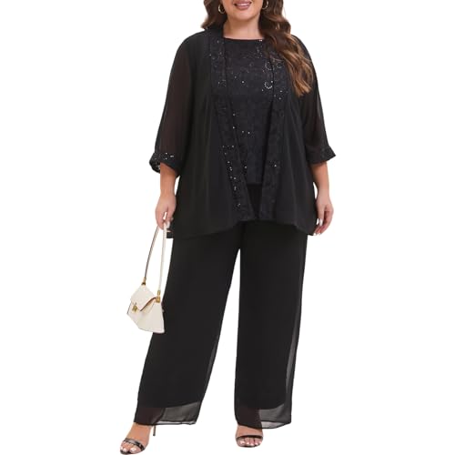 Elegant Plus Size 3 Piece Mother of The Bride Pant Suits with Laces for Formal Wedding Guest Outfit4