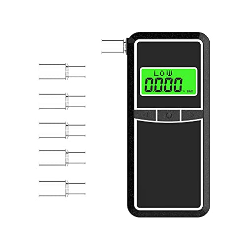 Breathalyzer, Professional Alcohol Tester, Portable Digital LCD Breathalyzer High-Accuracy Breath Alcohol Tester for Drivers Or Home Use with 5 Mouthpieces & a Storage Bag