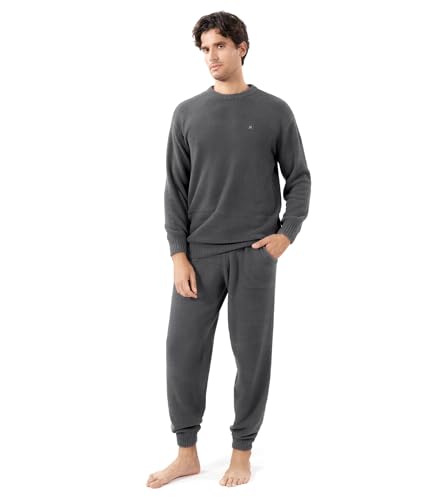 DAVID ARCHY Mens Pajamas Set Ultra-Soft Fleece Pajamas Warm Sleepwear Long Sleeve Lounge Set with Pockets