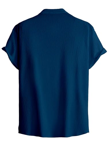 Image of Men Shirt | Black Solid Textured Casual | Regular Fit | Short Sleeve | Mandarin /Chinese Collar | Cotton Fabric | Stylish Office Summer Wear Shirt for Men