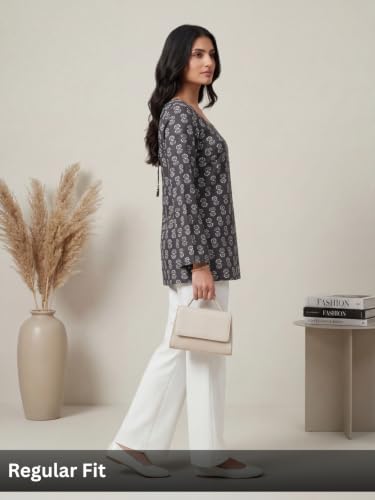 Image of GRECIILOOKS Short Kurti for Women | Floral Printed Short Kurta for Women | Comfortable Rich Office & Casual Kurti`s for Jenas, Leggings & Trousers