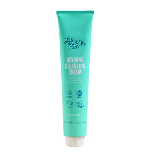 Lucy Bee Facial Cleanser, Certified Organic Soothing Makeup Remover & Cream Cleanser, Suitable For Sensitive Skin & Redness-Prone, Anti-Ageing, Vegan Cruelty Free & Palm Oil Free, 125ml