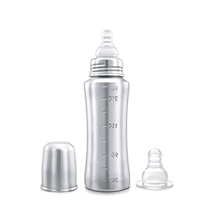 SPEEDEX Stainless Steel Infant Baby Feeding Bottle, BPA Free, Anti-Colic, Plastic-Free, Medium-Flow Nipple(240 ML, 1 Extra Nipple Free)