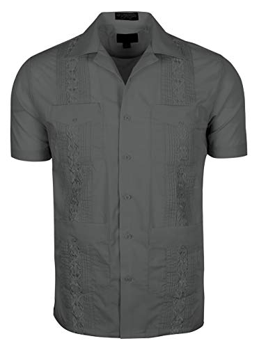 Volcan Men's Short Sleeve Cuban Guayabera Shirts (4XL, GUA01-Charcoal)