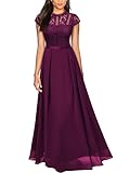 MIUSOL Damen Elegant Chiffon Spitzenkleid Maxi Party Cocktail Abendkleid Magenta Gr.M