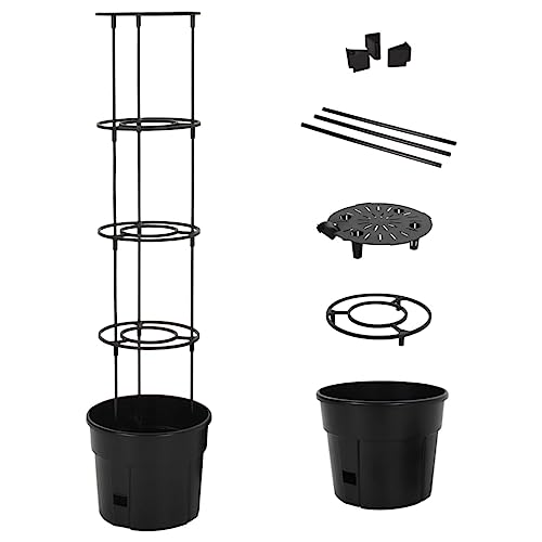Macetero grande exterior para balcón, macetero para tomates, antracita, diámetro 29,5 x 115 cm, polipropileno, adecuado para balcones de jardín al aire libre