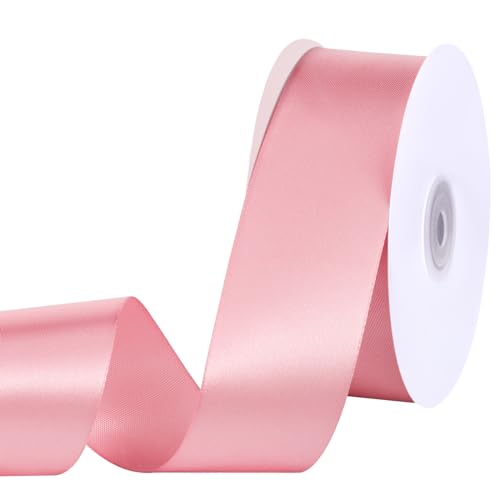 Image of woric Pink Ribbon 1 1 /2 Inch 60 Yards Single Faced Pink Satin Ribbon for Flower Bouquet Graduation Leis Handmade Roses Hair Bows Wedding Baby Girl Crafts