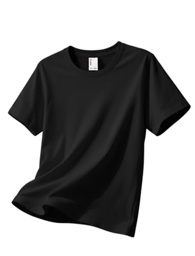 PATPAT Boys Black T Shirt Size 15-16 Cotton Crewneck Short Sleeve Basic Tees Black Shirts for Boy Teen Boys Clothes