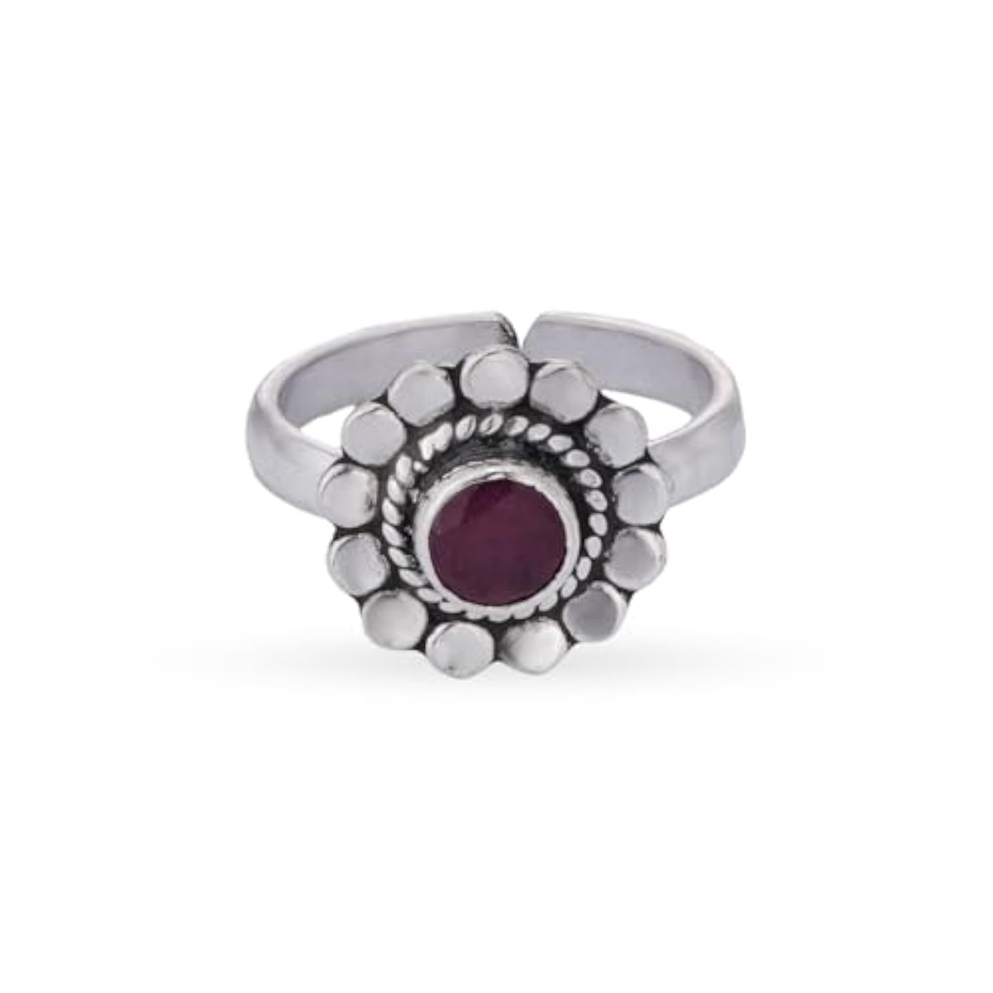 925 Oxidised Silver Ruby Heritage Petal Toe Ring
