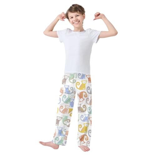 ZZXXB Colorful Monkey Boys Long Pants Soft Trousers Elastic Waist Kids Lounge Bottoms with Pockets S-XL2