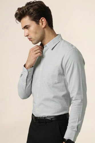 Image of Peter England Men's Classic Solid Full Sleeve Slim Fit Shirt | Wonder Fabric | Cotton Rich | Pin Point Oxford