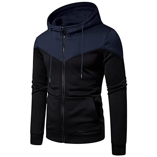 Mens Jacket Fleece Stand Collar Color Block Fall Winter Windbreaker Coat - image 1