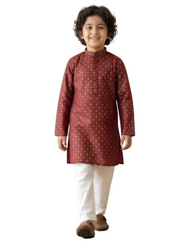 Image of AJ DEZINES Boys Cotton Full Sleeve Printed Kurta Pajama Set for Kids - Ethnic wear | Special Occasion & Traditional Outfit |Boys Kurta Pyjama Set - Regular Fit