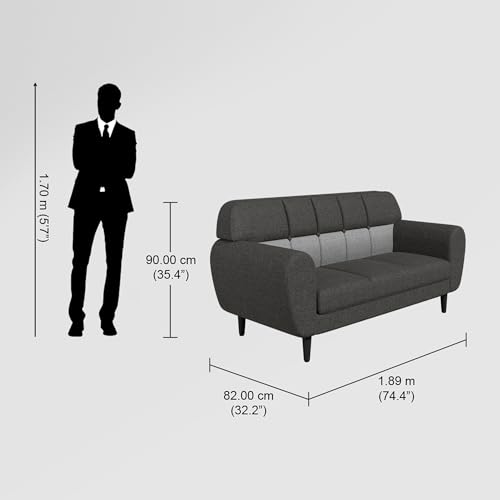 Image of GODREJ INTERIO Sofa Bobbin 3 Seater Fabric Sofa for Living Room, 3-Years Warranty, Pinewood, Charcoal