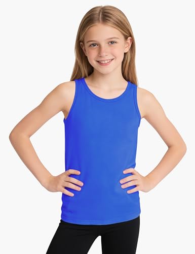 Image of Auranso Girls Tank Tops Cotton Sleeveless Undershirts Athletic Shirts Racerback Dance Outfit Workout Tops Royal Blue 9-10 Years