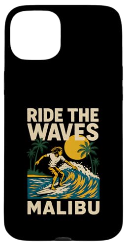 Malibu Ride The Waves Retro Mens Surfs Up Skateboarding Case for iPhone 15 Plus
